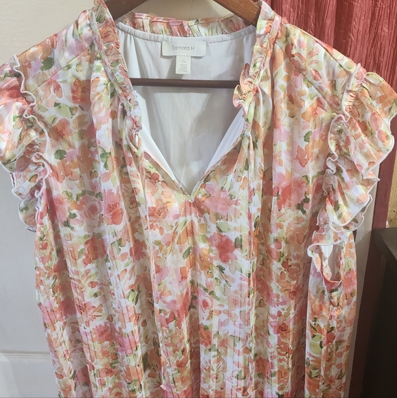 Tamarah H Tops - Tamarah Balletcore Soft Orange Pastel Pink Flowy Floral Ruffle Blouse Size 2X